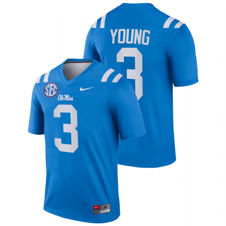 Ole Miss Rebels Men's NCAA Isheem Young #3 Blue Legend 2022 College Football Jersey LMO8349WL